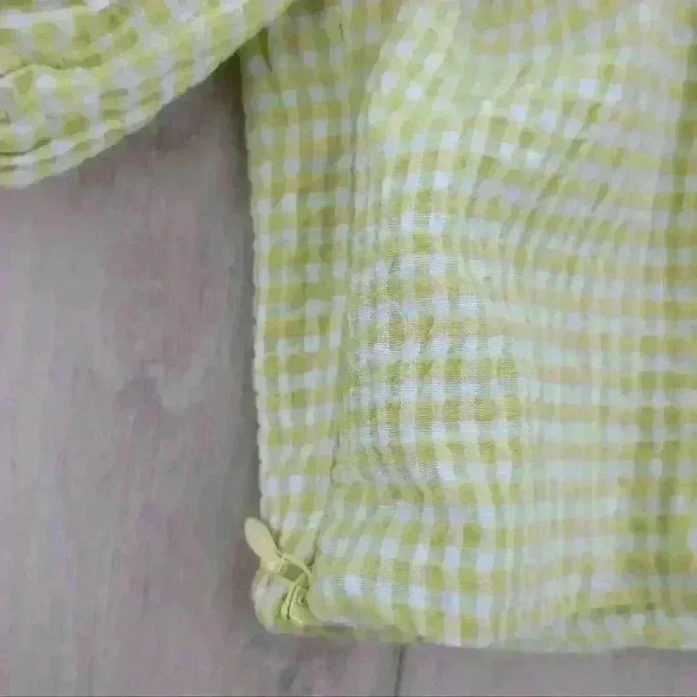 ZARA | Lime/Yellow Gingham Checkered Puff Sleeved  Crop Top - Picture 8 of 8